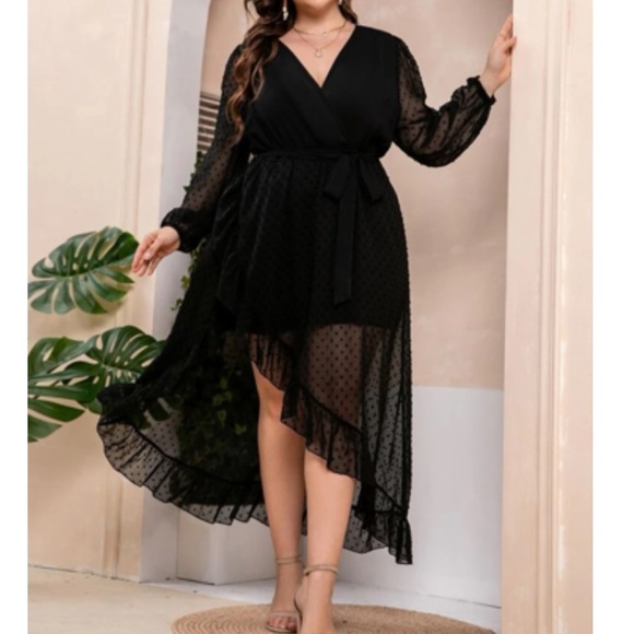 LAST PACK size luxe ruffle hem wrap belted dress - Picture 1 of 7